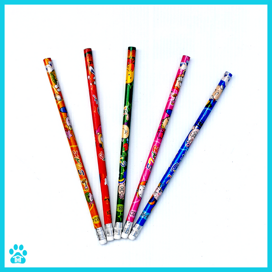 24 bunte Bleistifte mit Radiergummi und verschiedene Motive Schule Kita Zeichnen